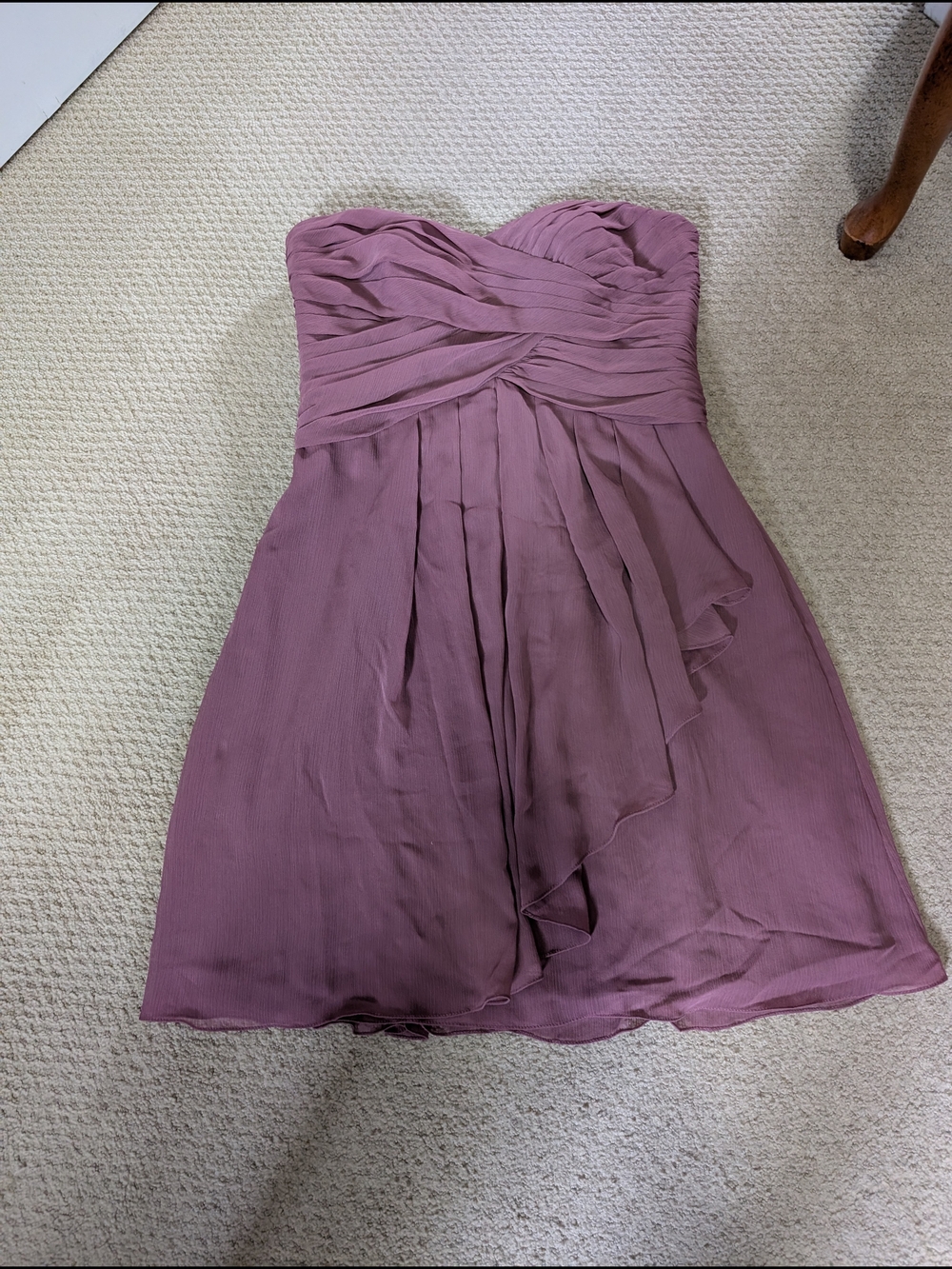 David's Bridal Strapless Dusty Mauve Chiffon Cocktail Dress